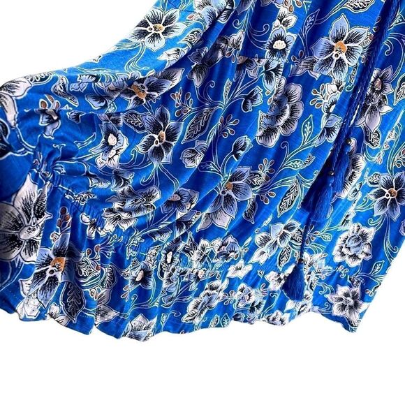 J. Jill v-neck sleeveless blue & orange print floral dress w tassel ties L Petit - Picture 6 of 9